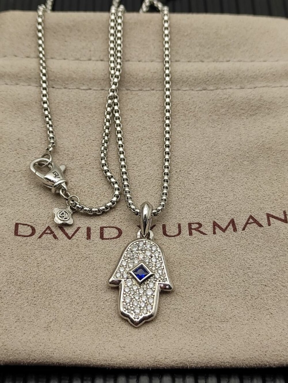 David Yurman white gold Minion blue diamond necklace